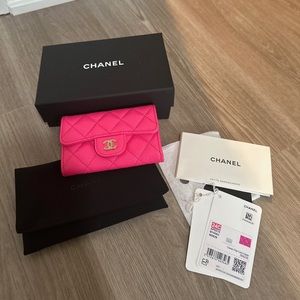 NIB 24C Chanel Classic Flap Card Holder Wallet Pink Caviar